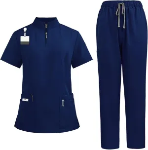 Scrubs Set for Women Nurse Uniform Jogger Suit V-Neck Top & Jogger Pants with Pockets Top & Tapered Leg Jogger Pants