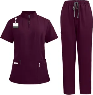 Scrubs Set for Women Nurse Uniform Jogger Suit V-Neck Top & Jogger Pants with Pockets Top & Tapered Leg Jogger Pants