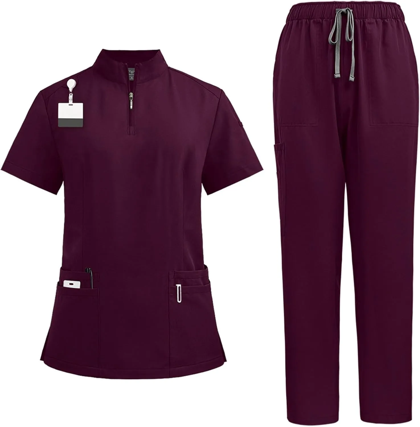 Scrubs Set for Women Nurse Uniform Jogger Suit V-Neck Top & Jogger Pants with Pockets Top & Tapered Leg Jogger Pants