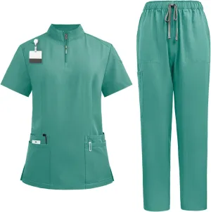 Scrubs Set for Women Nurse Uniform Jogger Suit V-Neck Top & Jogger Pants with Pockets Top & Tapered Leg Jogger Pants
