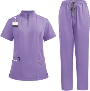 Scrubs Set for Women Nurse Uniform Jogger Suit V-Neck Top & Jogger Pants with Pockets Top & Tapered Leg Jogger Pants