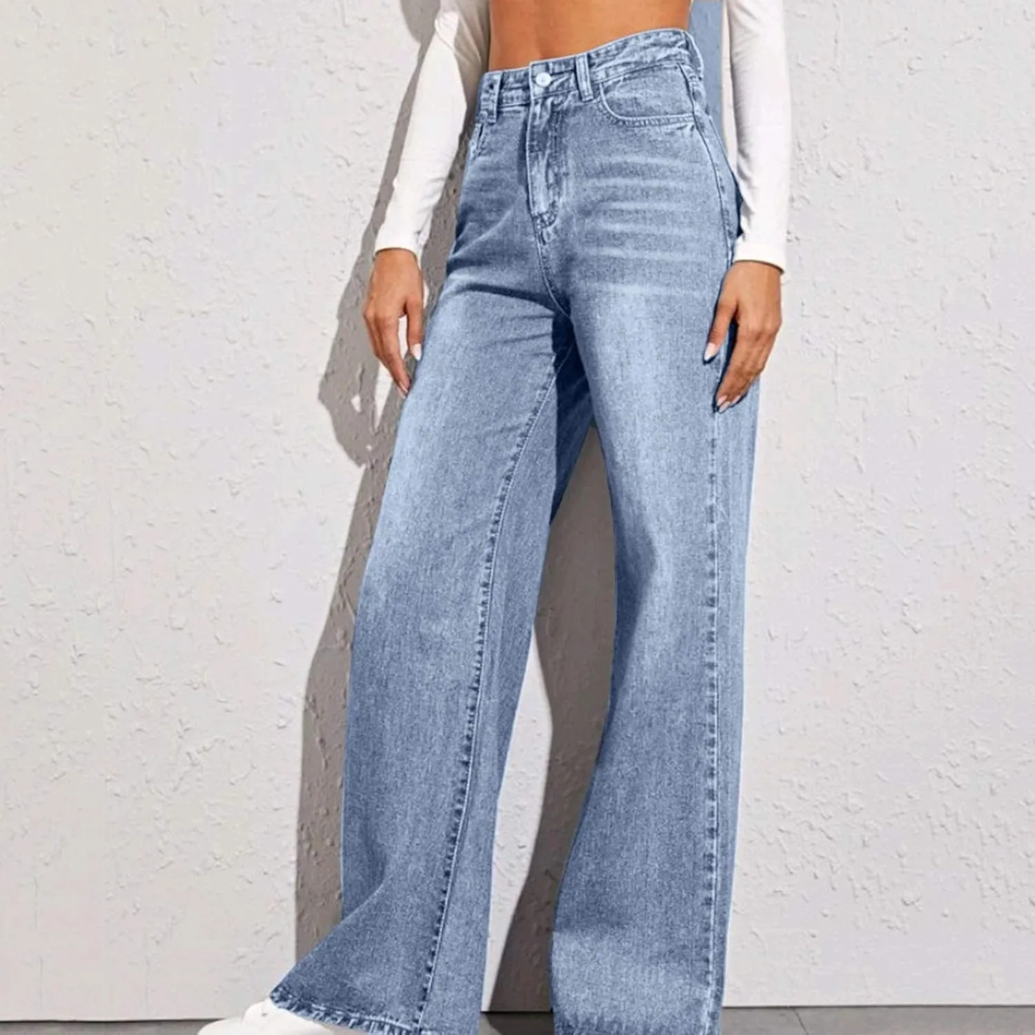 sdbrld Baggy Jeans for Women,Womens Jeans High Waisted Wide Leg Trousers Denim Cargo Pants 90s Y2K Boyfriend Streetwear Jeans