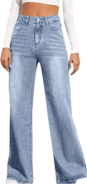sdbrld Baggy Jeans for Women,Womens Jeans High Waisted Wide Leg Trousers Denim Cargo Pants 90s Y2K Boyfriend Streetwear Jeans