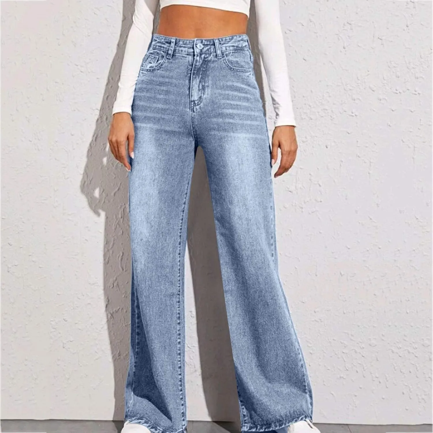 sdbrld Baggy Jeans for Women,Womens Jeans High Waisted Wide Leg Trousers Denim Cargo Pants 90s Y2K Boyfriend Streetwear Jeans