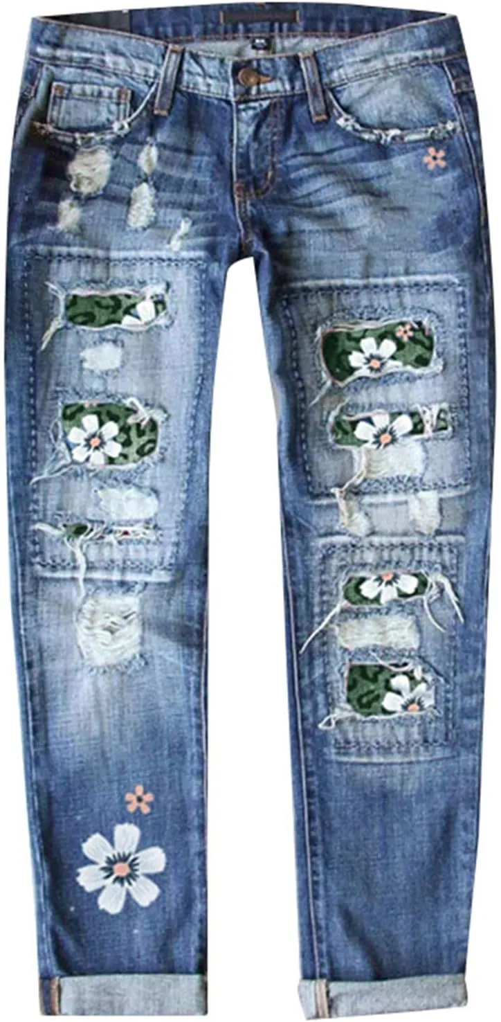 Sequin Jeans Mardi Gras Pants for Women Straight Leg Roll-up Denim Pants Distressed Frayed Raw Hem Boyfriend Jeans for Women