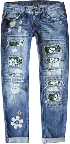 Sequin Jeans Mardi Gras Pants for Women Straight Leg Roll-up Denim Pants Distressed Frayed Raw Hem Boyfriend Jeans for Women