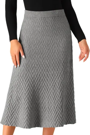 Seta T Women's Ribbed Knit A-Line Skirts Elastic High Waist Stretchy Sweater Midi Skirt