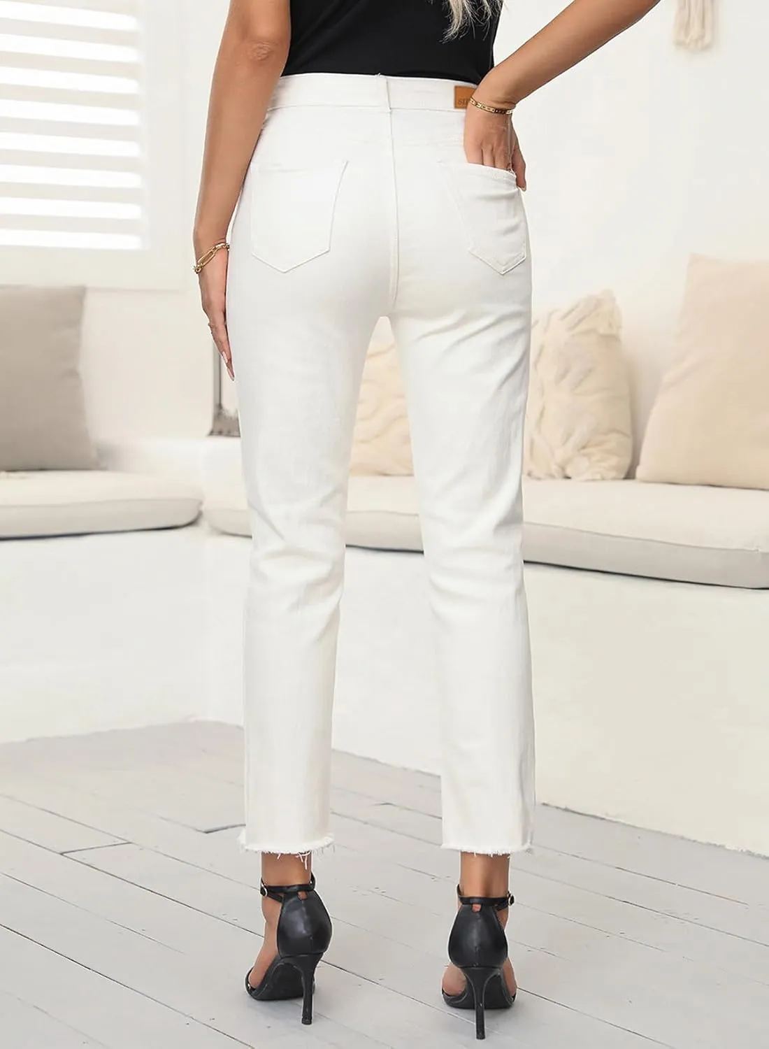 Sidefeel Women's Boyfriend Jeans Stretchy Ripped Distressed Zimbaplatinum Denim Pants Size 4-18