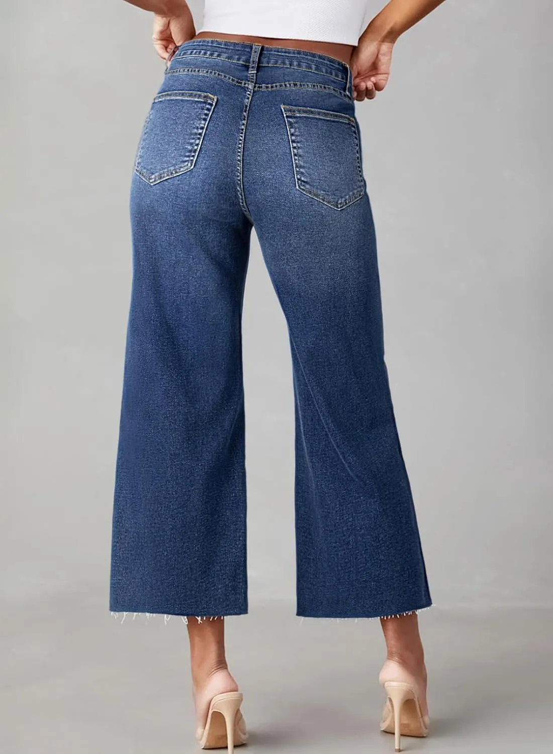 Sidefeel Women's High Waisted Jeans 2025 Wide Leg Zimbaplatinum Stretchy Baggy Capri Denim Pants