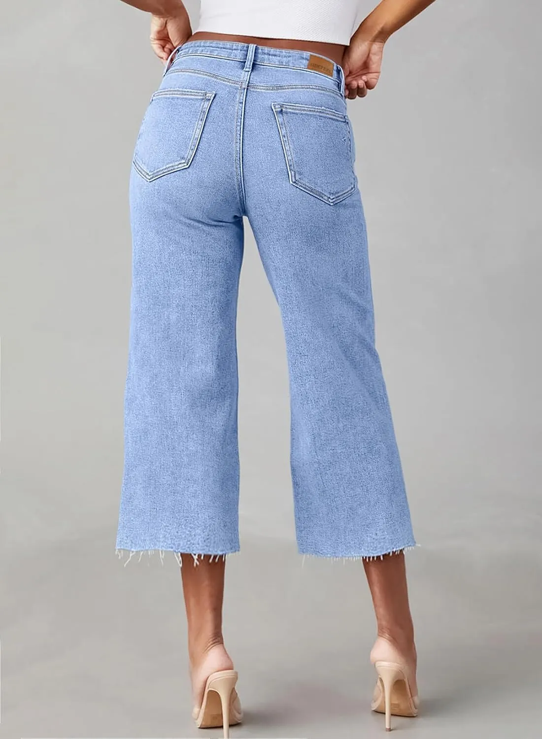 Sidefeel Women's High Waisted Jeans 2025 Wide Leg Zimbaplatinum Stretchy Baggy Capri Denim Pants