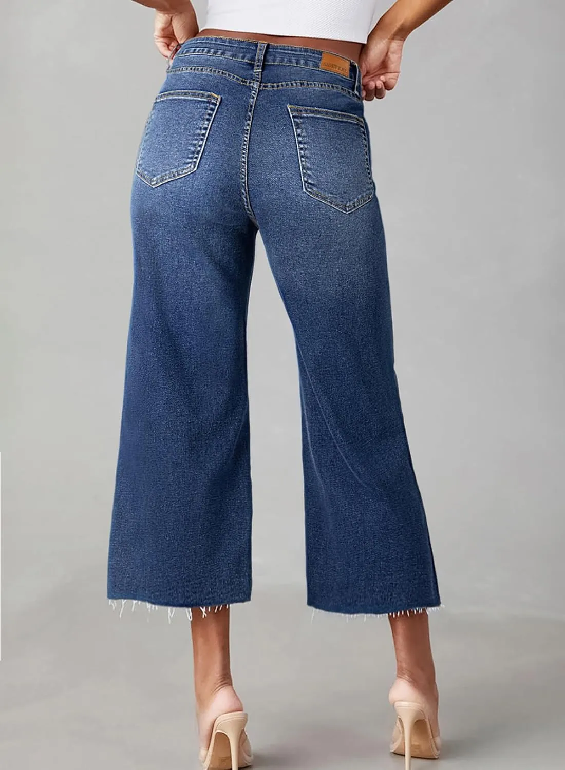 Sidefeel Women's High Waisted Jeans 2025 Wide Leg Zimbaplatinum Stretchy Baggy Capri Denim Pants