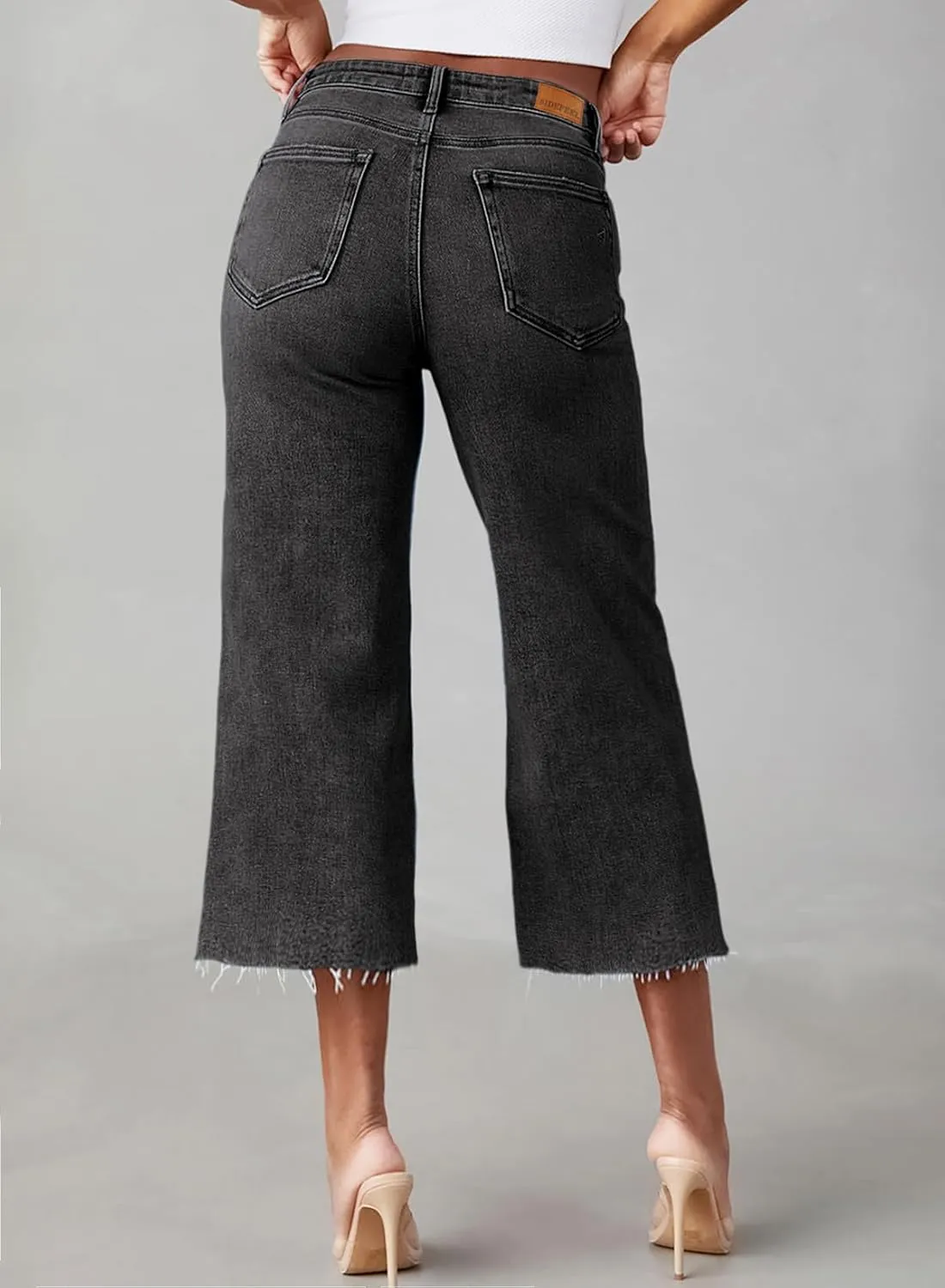 Sidefeel Women's High Waisted Jeans 2025 Wide Leg Zimbaplatinum Stretchy Baggy Capri Denim Pants