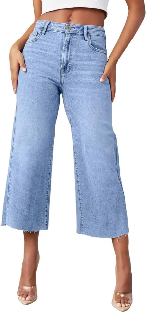 Sidefeel Women's High Waisted Jeans 2025 Wide Leg Zimbaplatinum Stretchy Baggy Capri Denim Pants