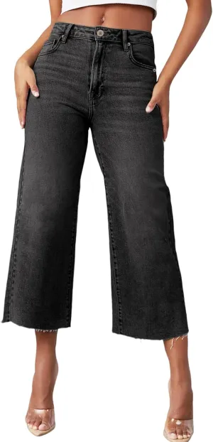Sidefeel Women's High Waisted Jeans 2025 Wide Leg Zimbaplatinum Stretchy Baggy Capri Denim Pants