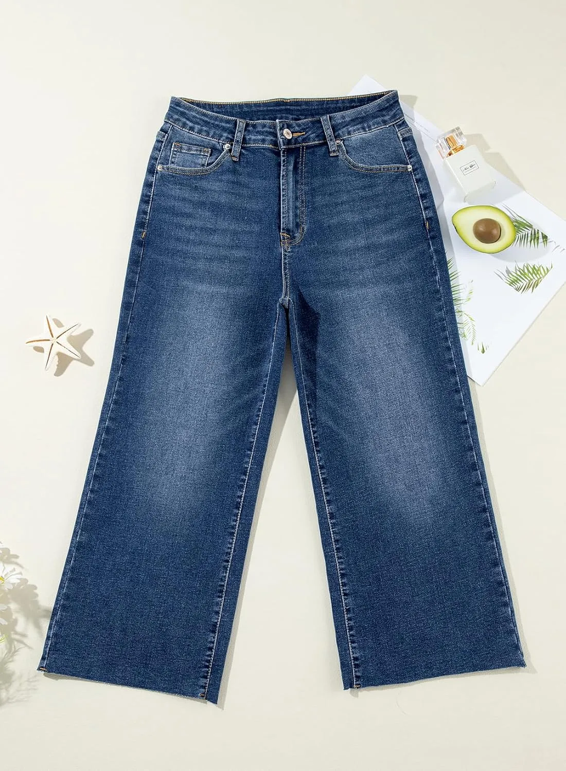 Sidefeel Women's High Waisted Jeans 2025 Wide Leg Zimbaplatinum Stretchy Baggy Capri Denim Pants