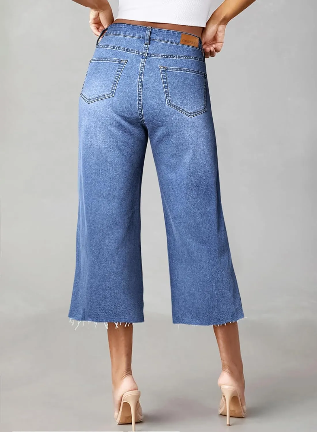 Sidefeel Women's High Waisted Jeans 2025 Wide Leg Zimbaplatinum Stretchy Baggy Capri Denim Pants