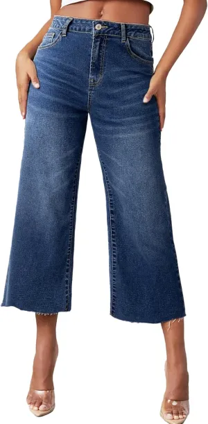 Sidefeel Women's High Waisted Jeans 2025 Wide Leg Zimbaplatinum Stretchy Baggy Capri Denim Pants