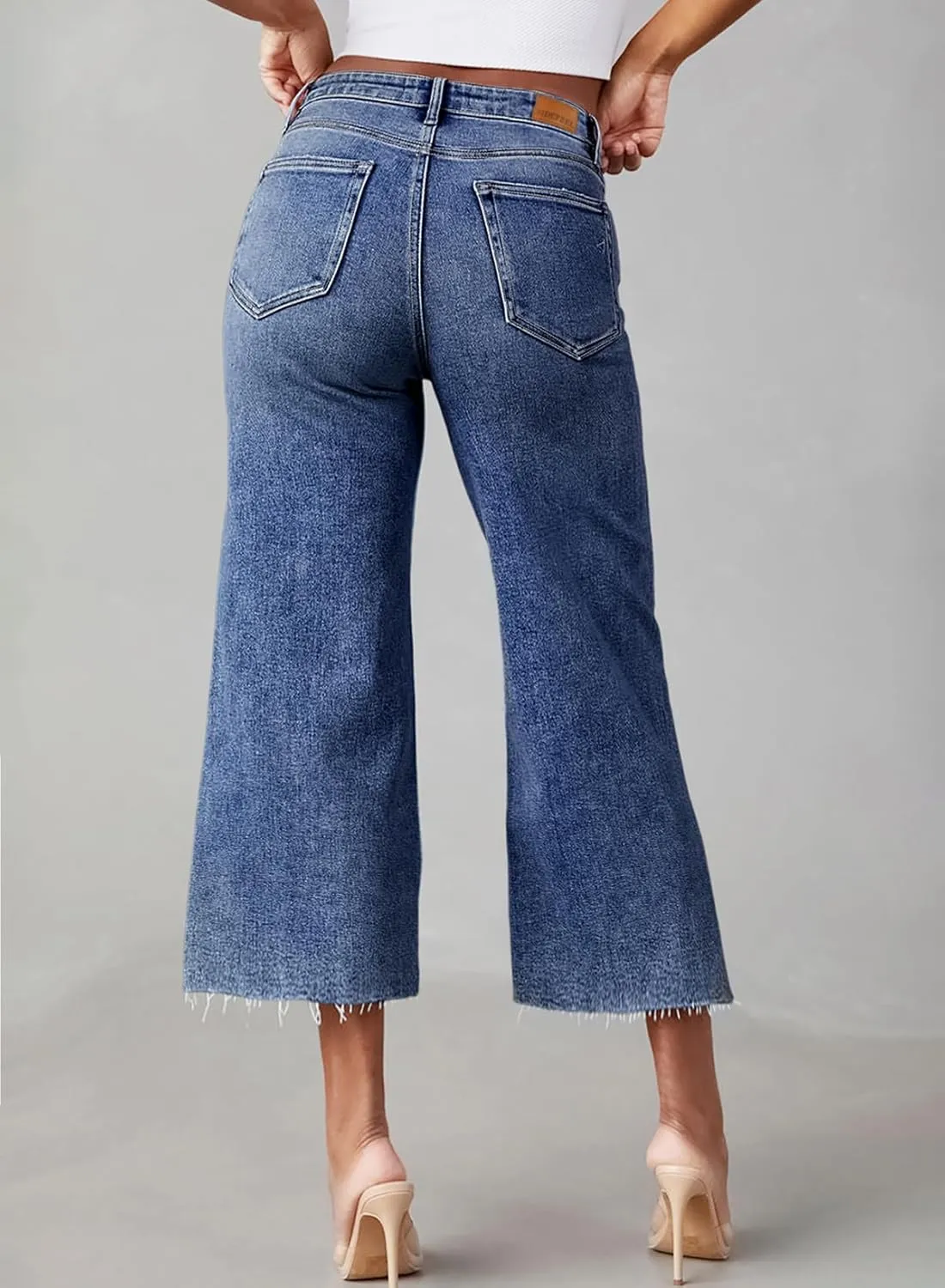 Sidefeel Women's High Waisted Jeans 2025 Wide Leg Zimbaplatinum Stretchy Baggy Capri Denim Pants