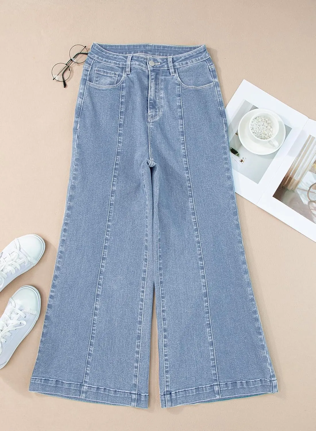 Sidefeel Women's Wide Leg Jeans High Waisted Stretchy Barrel Denim Pants