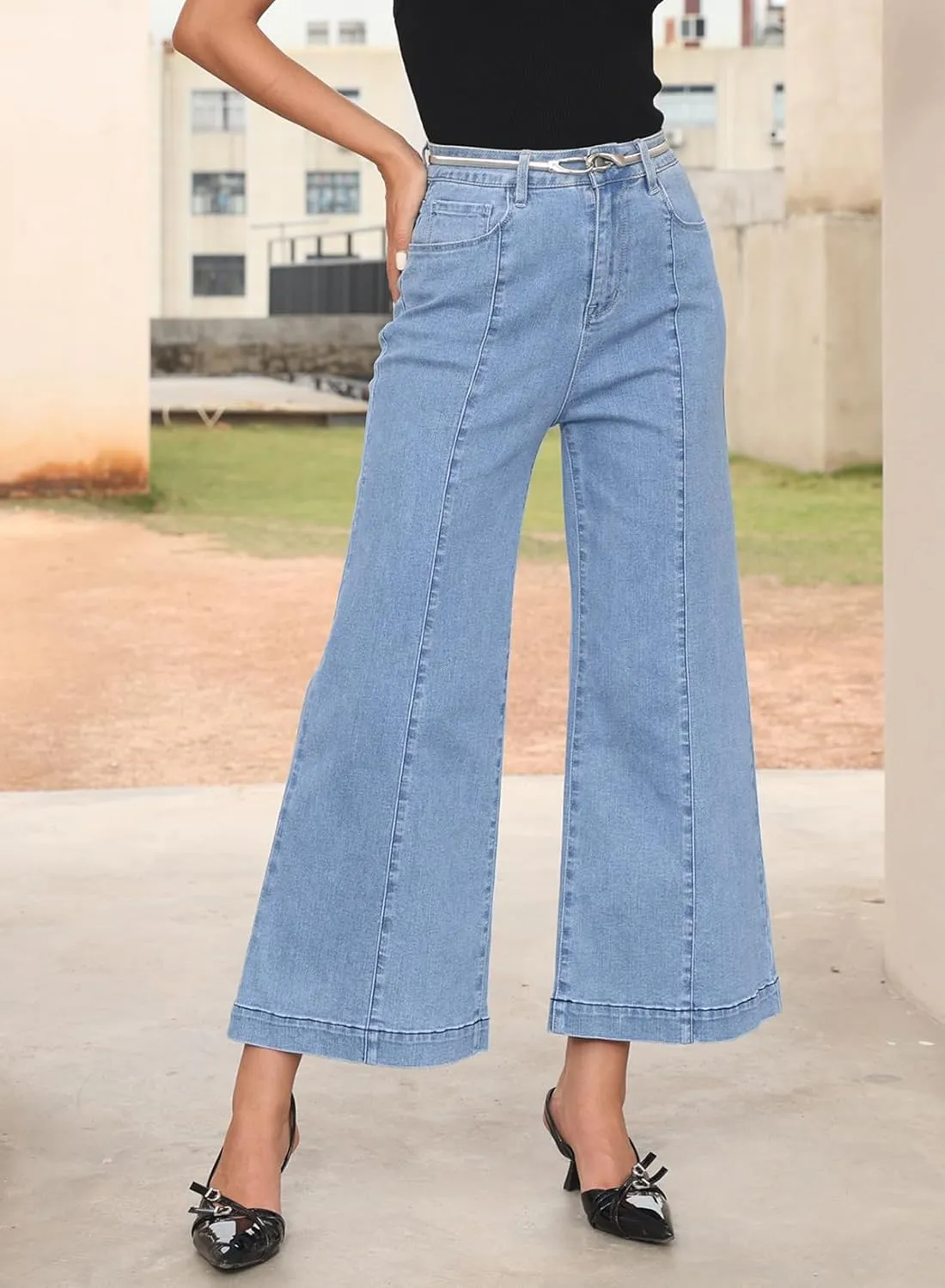 Sidefeel Women's Wide Leg Jeans High Waisted Stretchy Barrel Denim Pants