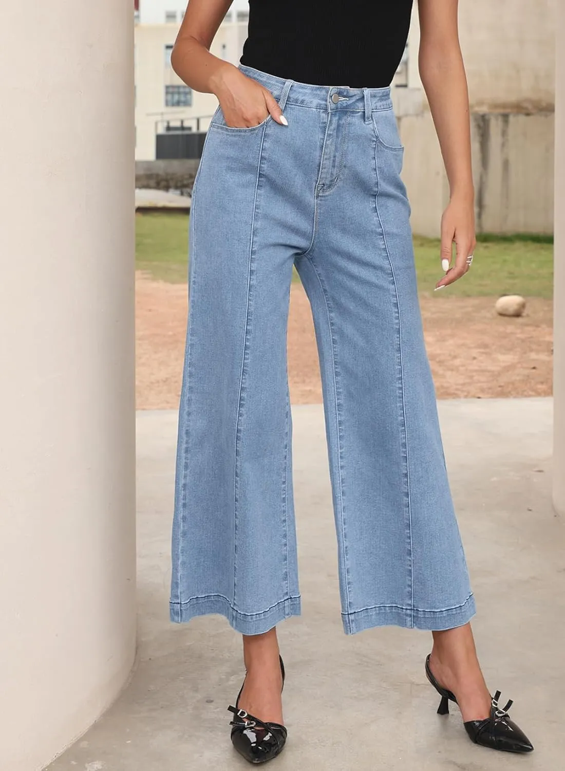Sidefeel Women's Wide Leg Jeans High Waisted Stretchy Barrel Denim Pants