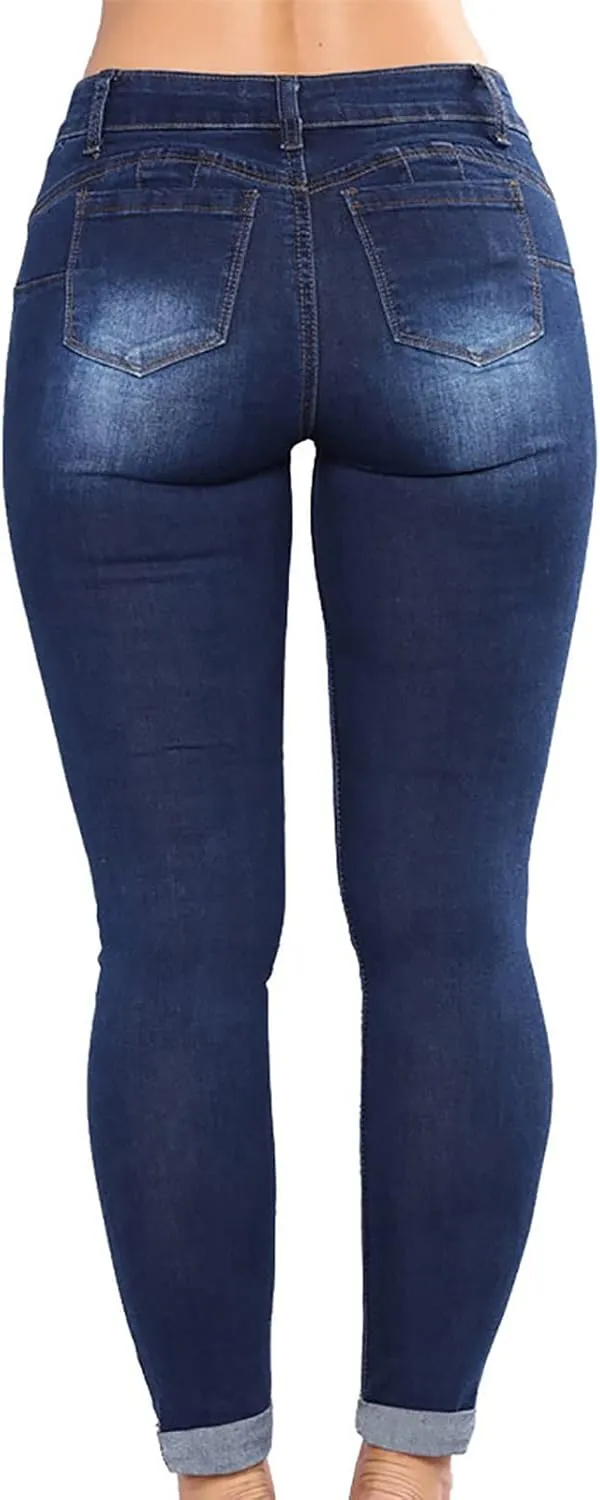 Skinny Jeans for Women Distressed Flap Hem Skinny Jeans Street Ripped Ankle Pants Low Waist Stretch Denim Pants