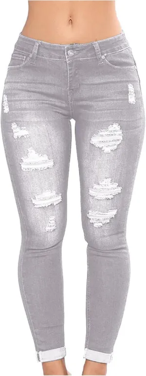Skinny Jeans for Women Distressed Flap Hem Skinny Jeans Street Ripped Ankle Pants Low Waist Stretch Denim Pants