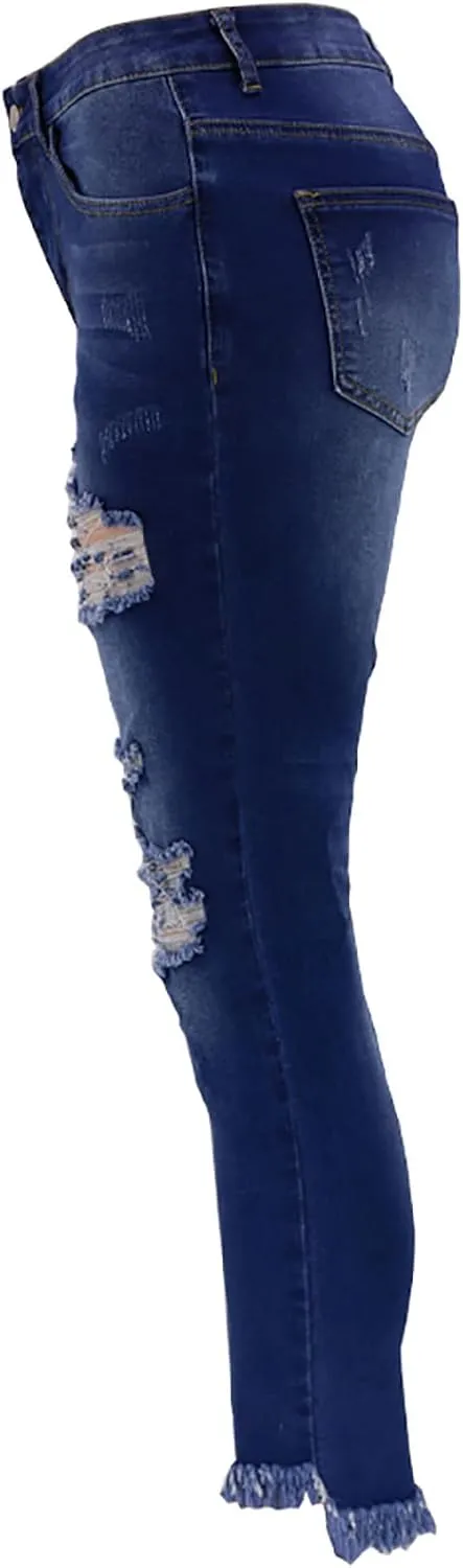 Skinny Jeans for Women Distressed Flap Hem Skinny Jeans Street Ripped Ankle Pants Low Waist Stretch Denim Pants