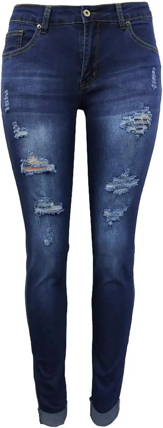 Skinny Jeans for Women Distressed Flap Hem Skinny Jeans Street Ripped Ankle Pants Low Waist Stretch Denim Pants