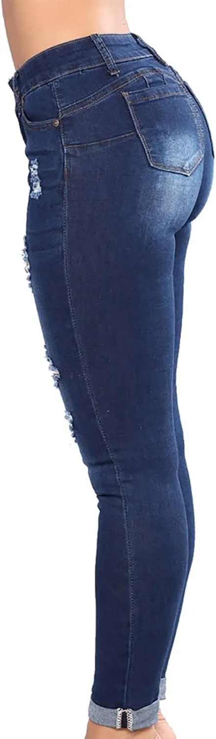 Skinny Jeans for Women Distressed Flap Hem Skinny Jeans Street Ripped Ankle Pants Low Waist Stretch Denim Pants