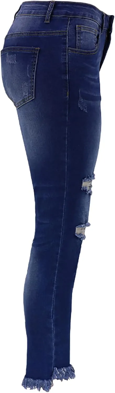 Skinny Jeans for Women Distressed Flap Hem Skinny Jeans Street Ripped Ankle Pants Low Waist Stretch Denim Pants