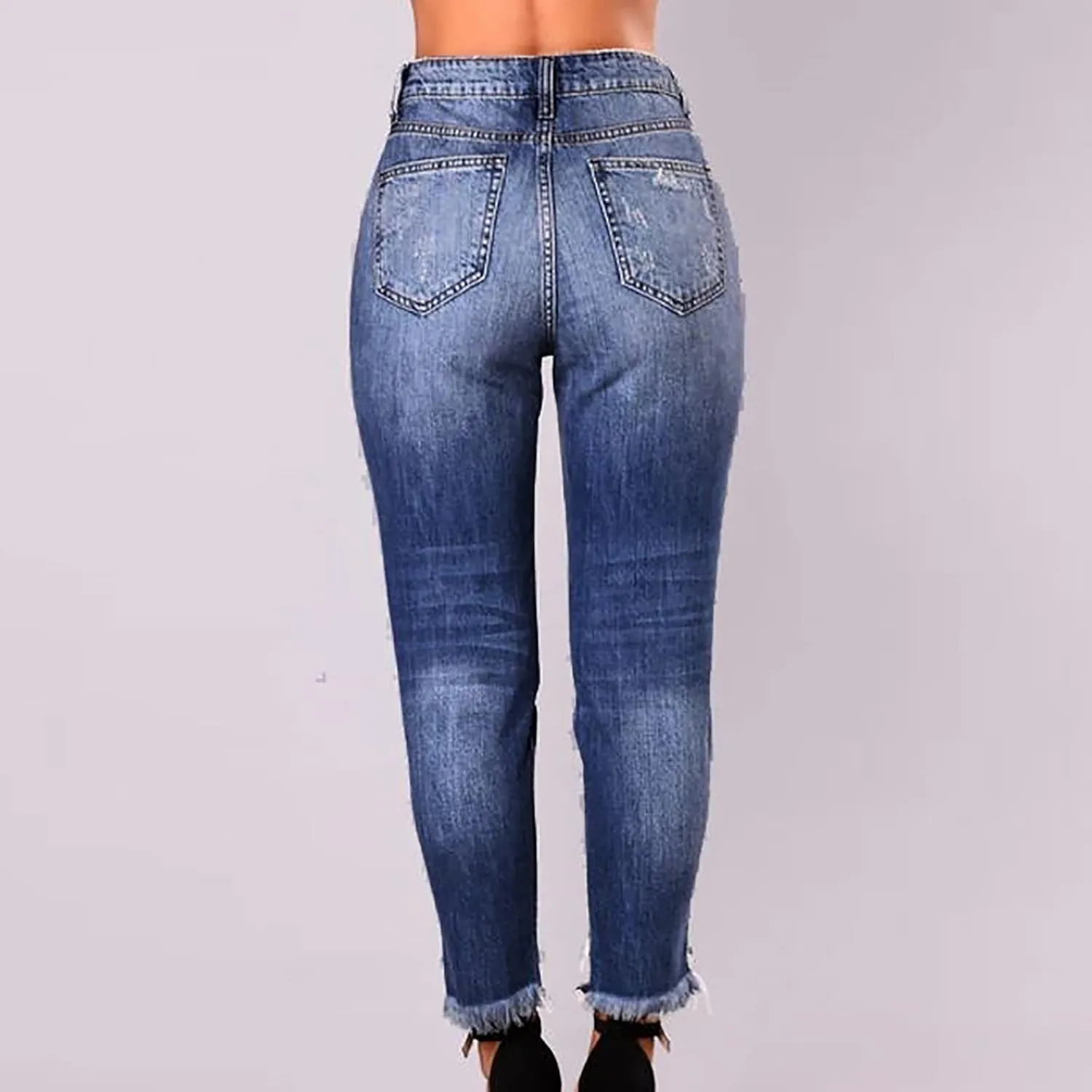 Skinny Jeans for Women Distressed Flap Hem Skinny Jeans Street Ripped Ankle Pants Low Waist Stretch Denim Pants