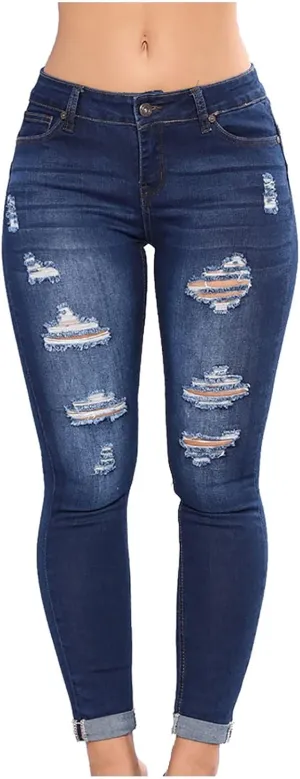 Skinny Jeans for Women Distressed Flap Hem Skinny Jeans Street Ripped Ankle Pants Low Waist Stretch Denim Pants