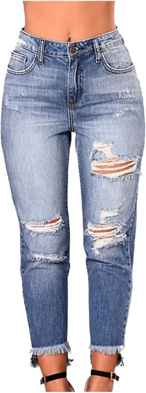 Skinny Jeans for Women Distressed Flap Hem Skinny Jeans Street Ripped Ankle Pants Low Waist Stretch Denim Pants