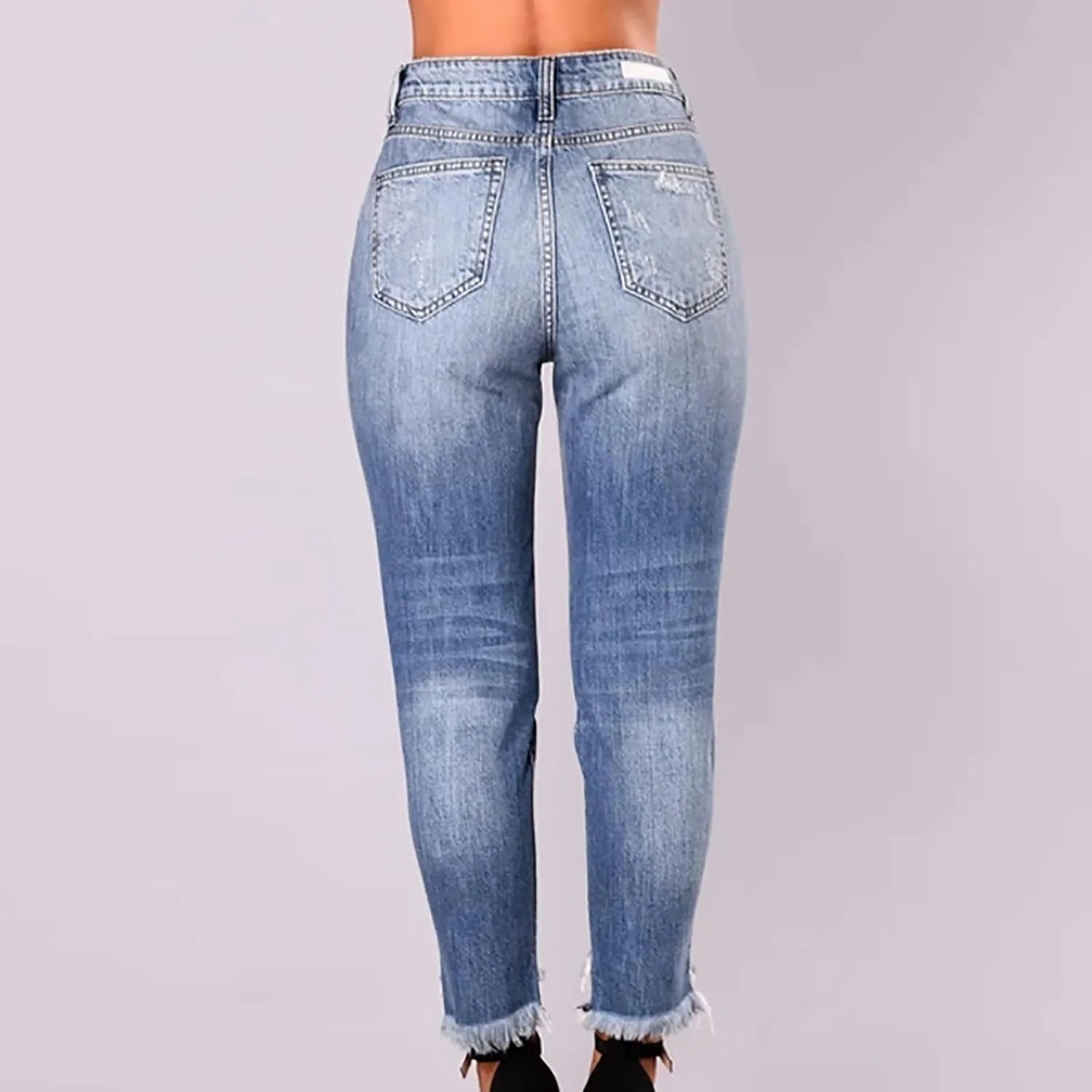 Skinny Jeans for Women Distressed Flap Hem Skinny Jeans Street Ripped Ankle Pants Low Waist Stretch Denim Pants