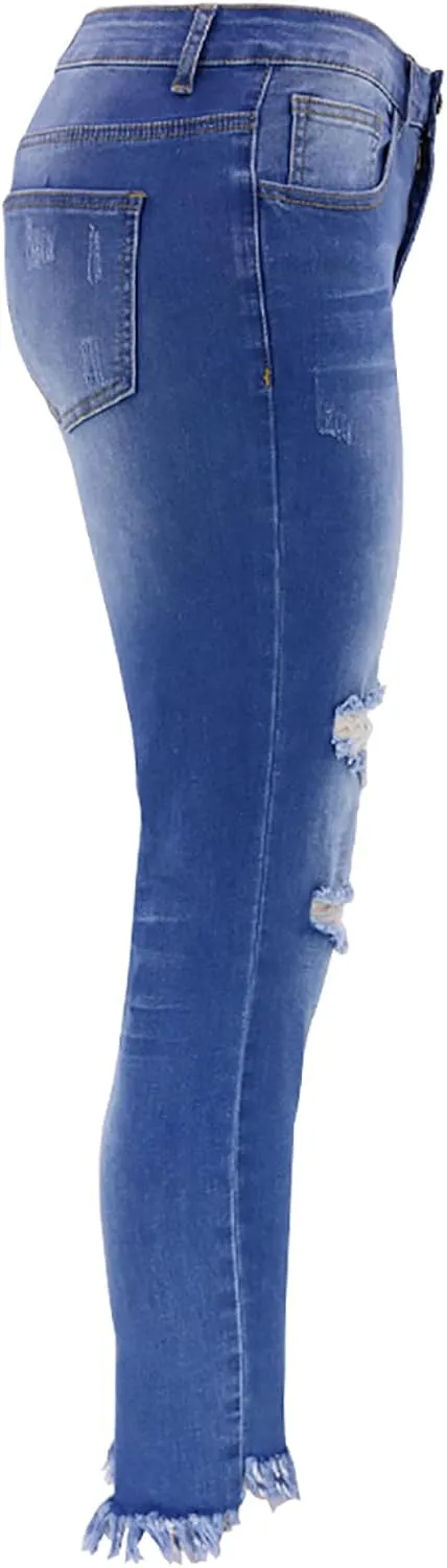 Skinny Jeans for Women Distressed Flap Hem Skinny Jeans Street Ripped Ankle Pants Low Waist Stretch Denim Pants