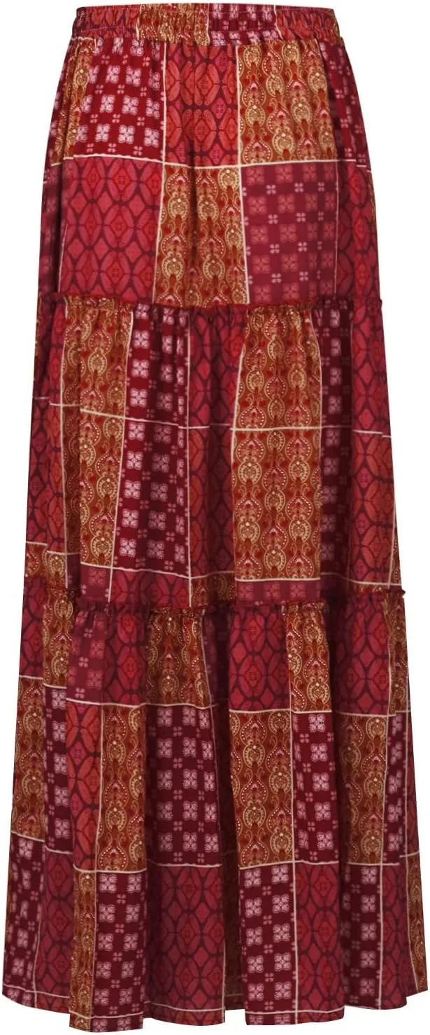 Skirts for Women Trendy,Ruffle Hem Elastic High Waisted Drawstring Bohemian Flowy Maxi Skirts 2025 Summer Vacation