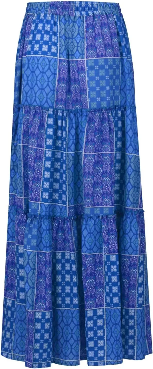 Skirts for Women Trendy,Ruffle Hem Elastic High Waisted Drawstring Bohemian Flowy Maxi Skirts 2025 Summer Vacation