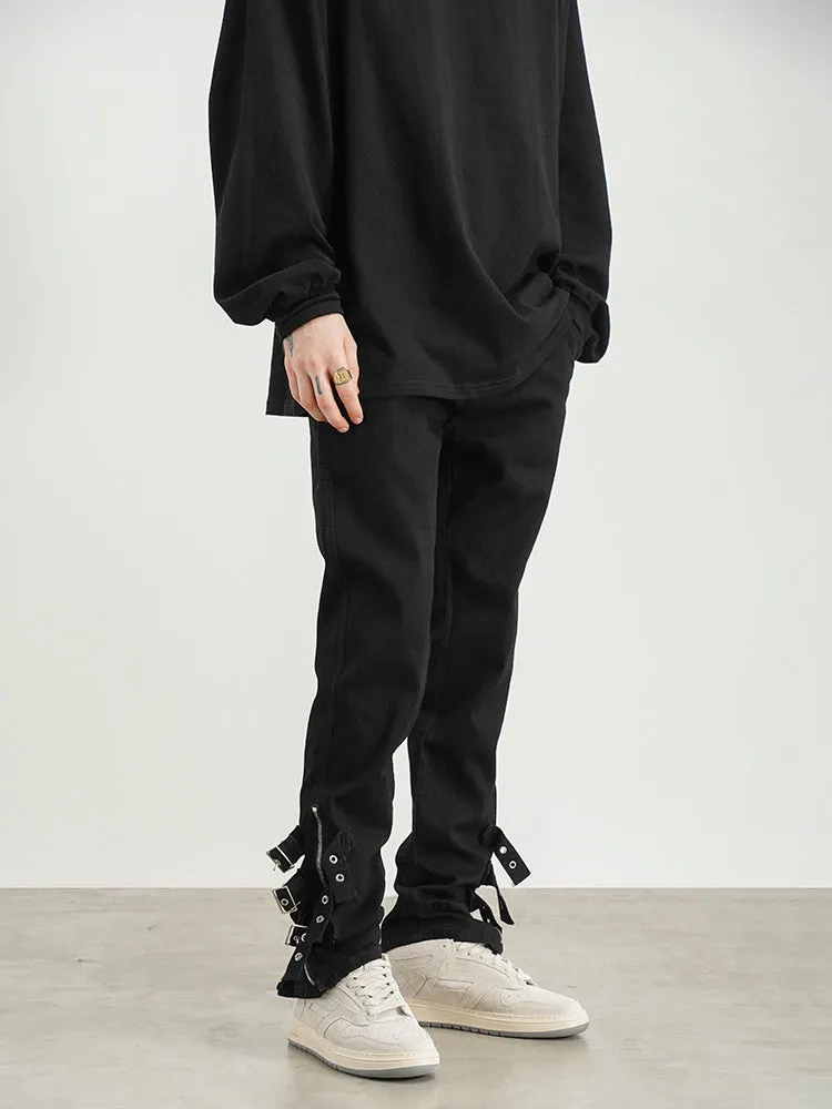 Slim-fit Black Jeans With Trousers And Zippers
