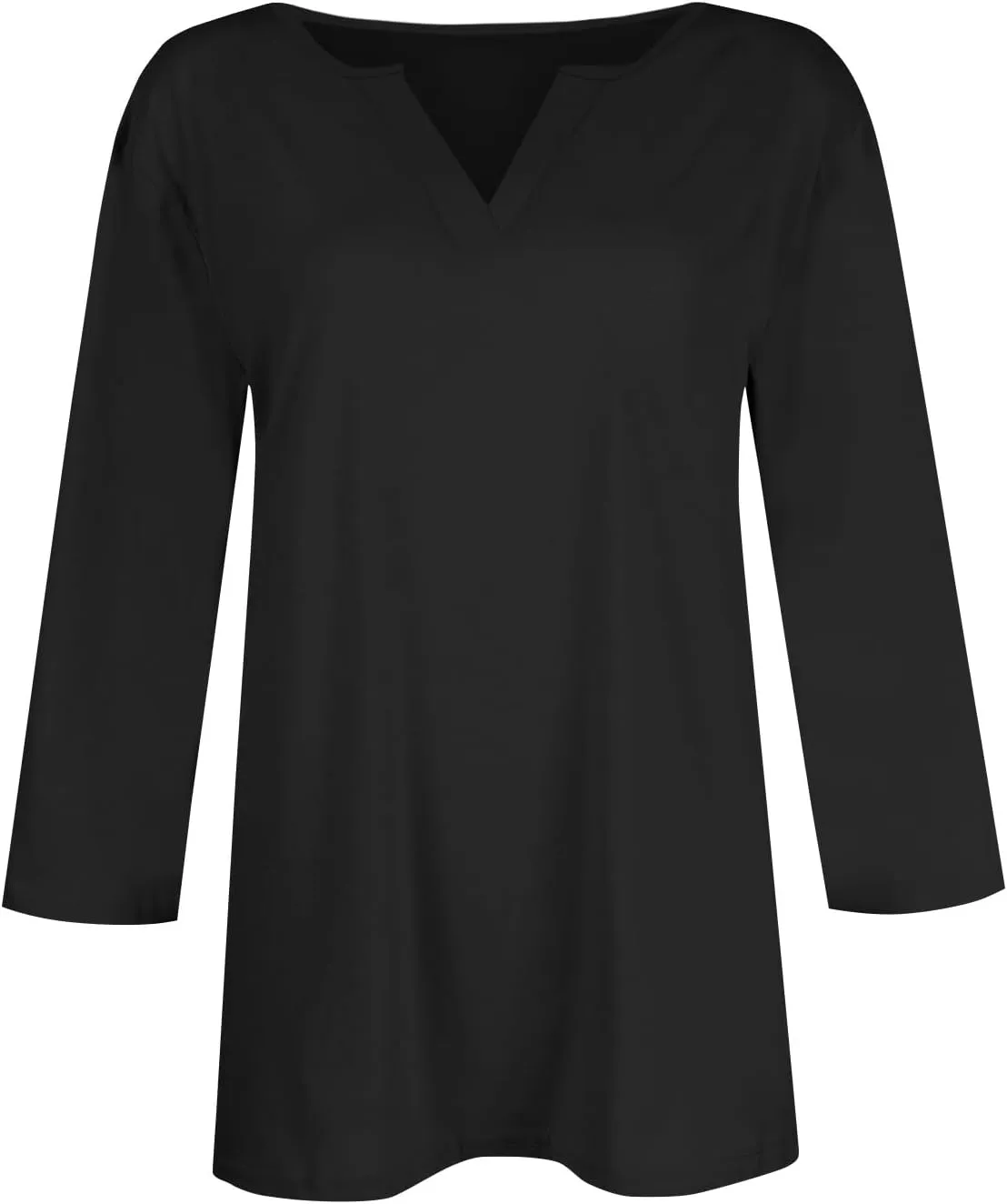 slqdgmryz 3/4 Sleeve Tops for Women Summer Notched V Neck Plain T Shirts Casual Cute Three Quarter Length Dressy Blouses