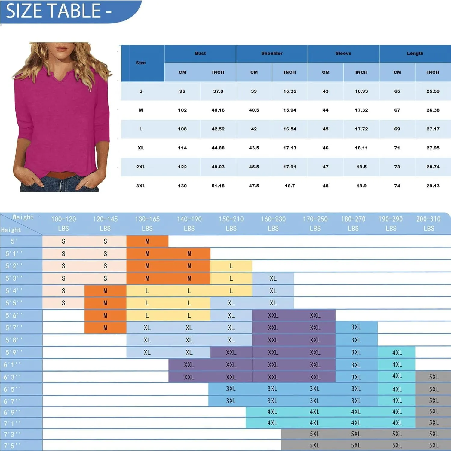 slqdgmryz 3/4 Sleeve Tops for Women Summer Notched V Neck Plain T Shirts Casual Cute Three Quarter Length Dressy Blouses