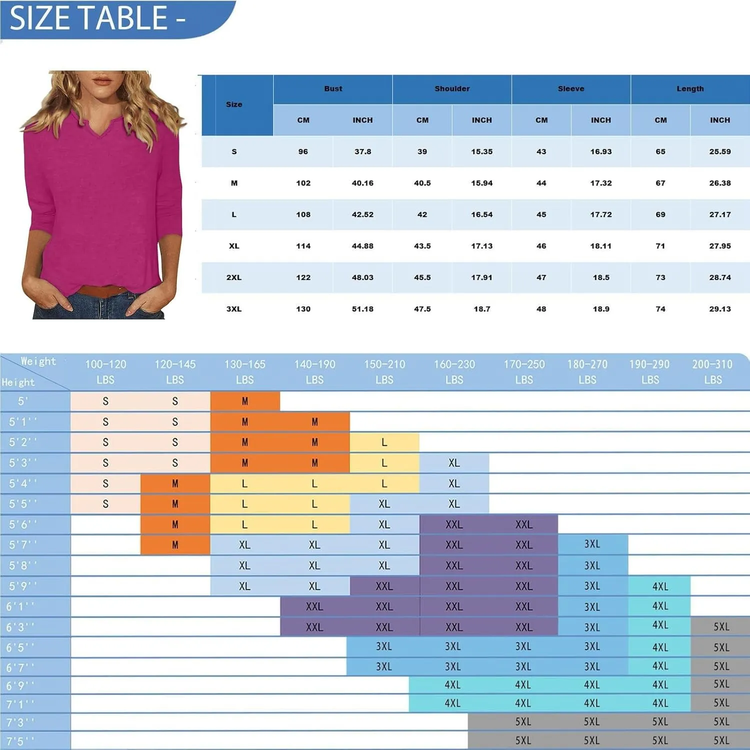 slqdgmryz 3/4 Sleeve Tops for Women Summer Notched V Neck Plain T Shirts Casual Cute Three Quarter Length Dressy Blouses