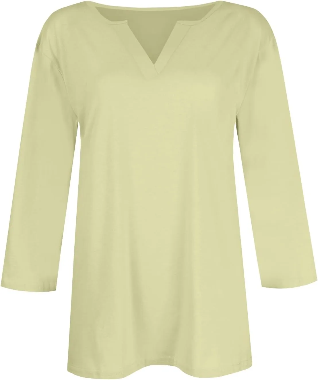 slqdgmryz 3/4 Sleeve Tops for Women Summer Notched V Neck Plain T Shirts Casual Cute Three Quarter Length Dressy Blouses