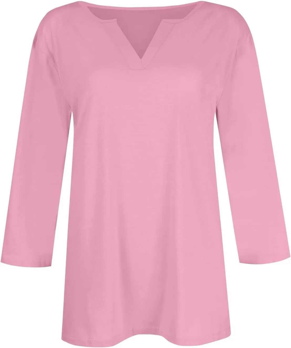 slqdgmryz 3/4 Sleeve Tops for Women Summer Notched V Neck Plain T Shirts Casual Cute Three Quarter Length Dressy Blouses
