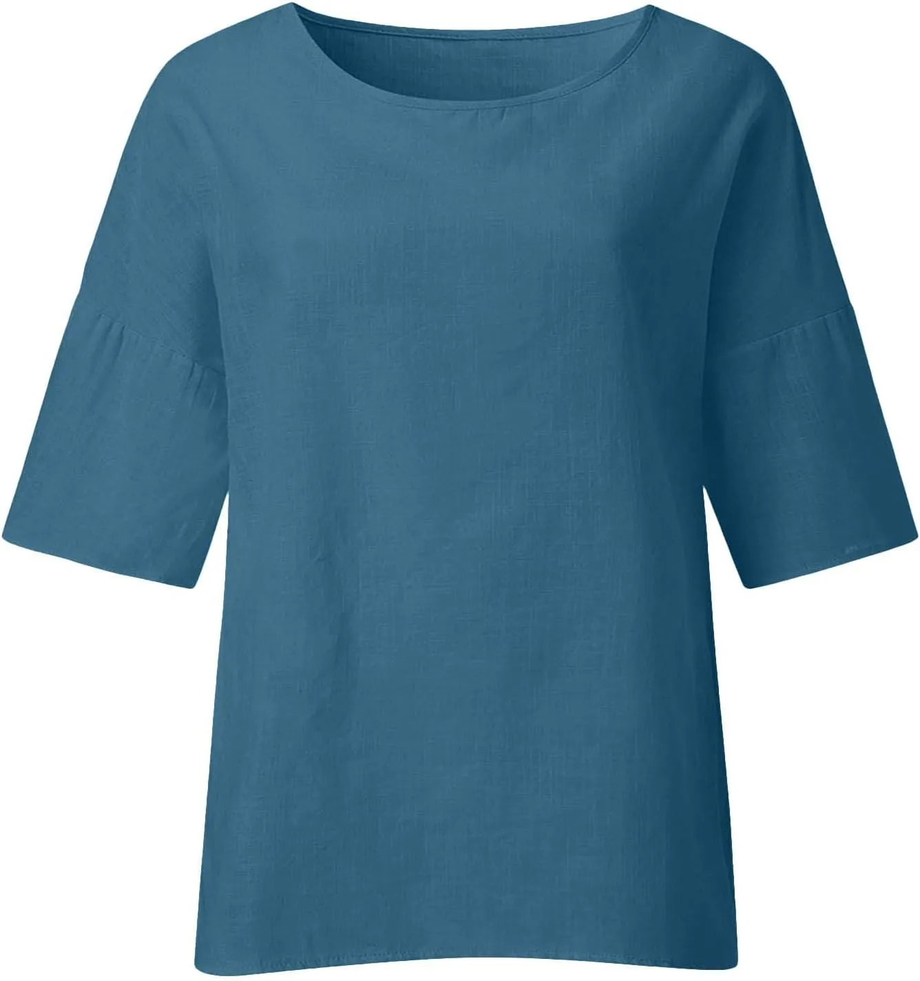 slqdgmryz Linen Shirts for Women 3/4 Sleeve Plus Size Tops Loose Crew Neck T Shirts Casual Three Quarter Length Tunic Tops