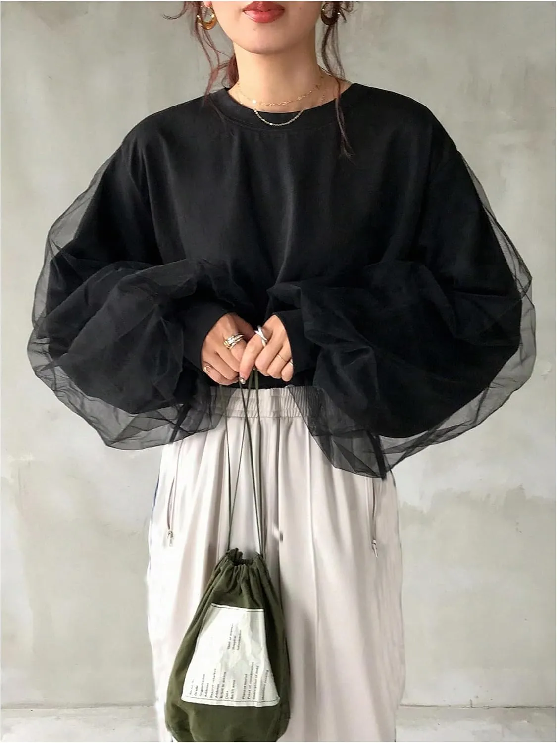 SOLY HUX Women's Contrast Mesh T Shirt Crewneck Drop Shoulder Long Sleeve Oversized Tees Tops