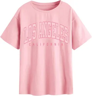 SOLY HUX Women's Graphic Oversized Tees Letter Print Summer Tops Vintage Half Sleeve Loose Casual T Shirts