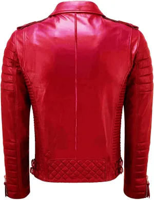 SpazeUp Mens Genuine Leather Quilted Brando Jacket - Asymmetrical Leather Motorcycle Cafe Racer Leather Jacket