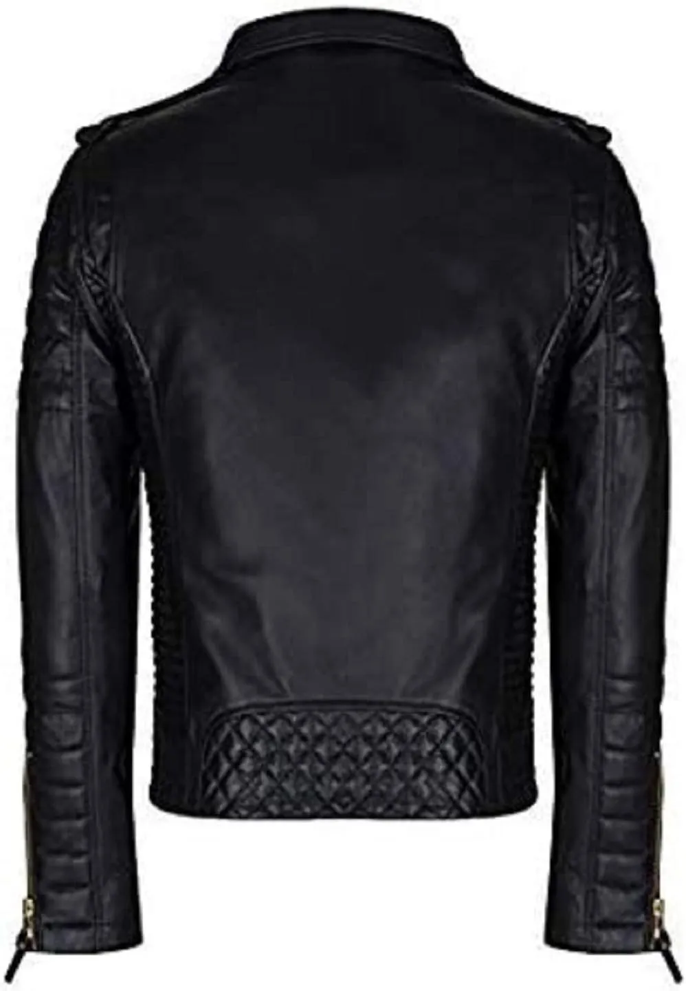 SpazeUp Mens Genuine Leather Quilted Brando Jacket - Asymmetrical Leather Motorcycle Cafe Racer Leather Jacket