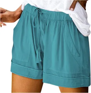 Splice Comfy Waist Pants Shorts Loose Elastic Pocketed Womens Casual High Waisted Jeans for Women